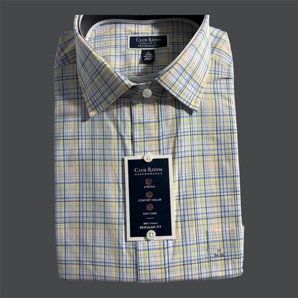 Club Room Men's Regular Fit Aldo Plaid Dress Shirt Yellow Blue new /PICK SIZE - Picture 8 of 8